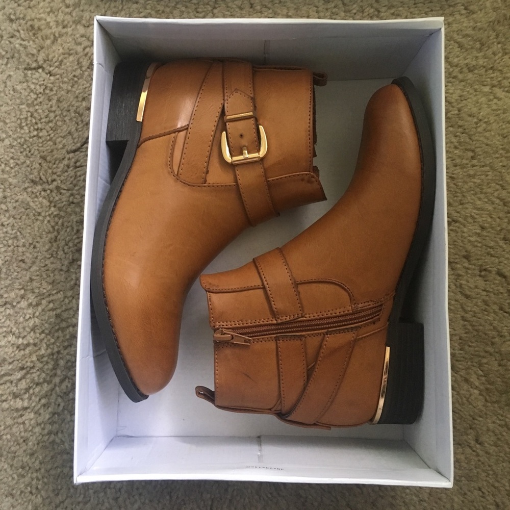 Steve Madden Leather Booties — COGNAC w/ gold trim